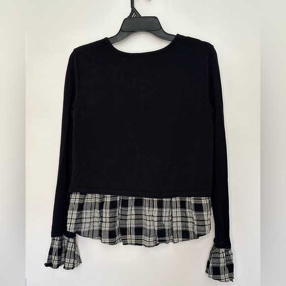 Generation Love Y2K Preppy Top Women’s XS Black Plaid Pullover Bell Sleeve - Picture 2 of 7
